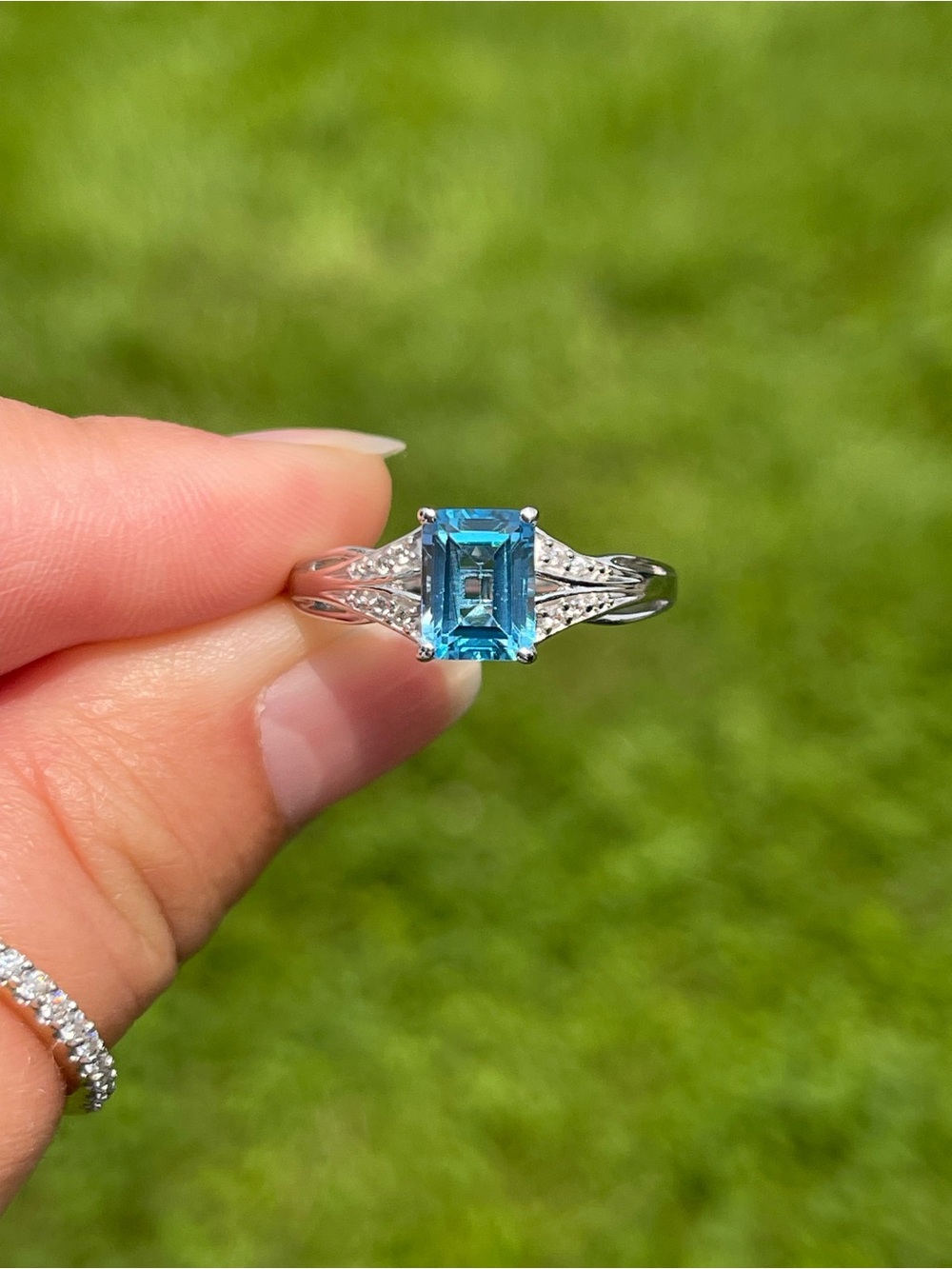 Swiss Blue Topaz and White Zircon Ring